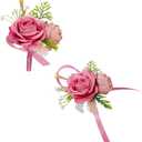 Pink Corsage and Boutonniere Set, Corsage Wristlet Band for Proms, Boutonniere for Men with Artificial Silk Flowers for Brides, Groom, Groomsmen, Bridesmaids – Perfect for Rustic Vintage Weddings, Proms, and Formal Events, Prom accessories, Set of 2