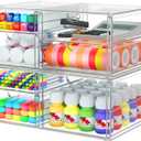 2 Pack Desk Organizers, Makeup Organizer Storage with 7 Drawers, Desktop Office Supplies, Clear Desk Accessories, Dustproof Drawer Organizer and Storage for Make Up, Jewelry, Pen