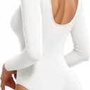 MANGOPOP Women's Backless Long Sleeve Bodysuit Boat Neck Y2K Body Suit Open Back Sexy Fall Basic Top (02 White) XS