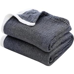 SE SOFTEXLY Muslin Throw Blanket for Adults 4-Layer Soft Throw Blankets for Couch Breathable Cotton Blankets All Season Lightweight Pre-Washed Bed Throw Twin Blanket (60"x80",Dark Blue)