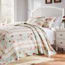 Greenland Home Antique Rose 100% Cotton Heirloom-Quality Bedspread Set, 3-Piece Queen, Blue
