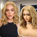 Dirty Blonde Synthetic Lace Front Wig,136 Glueless Shoulder Length Curly Bob Wigs for Women Daily Use 16IN#P2332 (136 Lace Front, #P2332 Dirty Blonde)