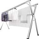JAUREE 63 Inches Clothes Drying Rack, Drying Rack Clothing Folding Indoor Outdoor, Heavy Duty Stainless Steel Laundry Rack, Foldable Portable Large Clothes Rack Garment Rack with 20 Windproof Hooks (Silver)