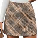 MakeMeChic Women's Plaid Mini Skirt High Waist Pencil Bodycon Short Fall Skirts (Large, Beige)