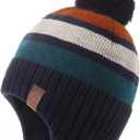 Boys Winter Hat Baby Beanies with Earflap Upgrade Fleece-Lined Skiing Toddler Hat (1-3T, B-green Stripes)