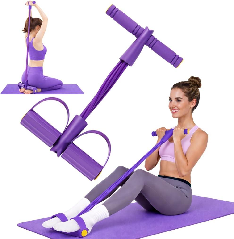 Resistance Bands with Handles, Foot Pedal with 6 Tubes, Natural Rubber, Ankle Puller for Sit-Ups and Full Body Portable Home Gym Strength for Legs, Arms and Core Muscles