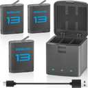 3 Pack Battery Charger Kits Compatible with Gopro Hero 13 Black Camera, 3-Channel Charging Station for Gopro 13 Battery & Go pro Hero 13 Batteries Pack