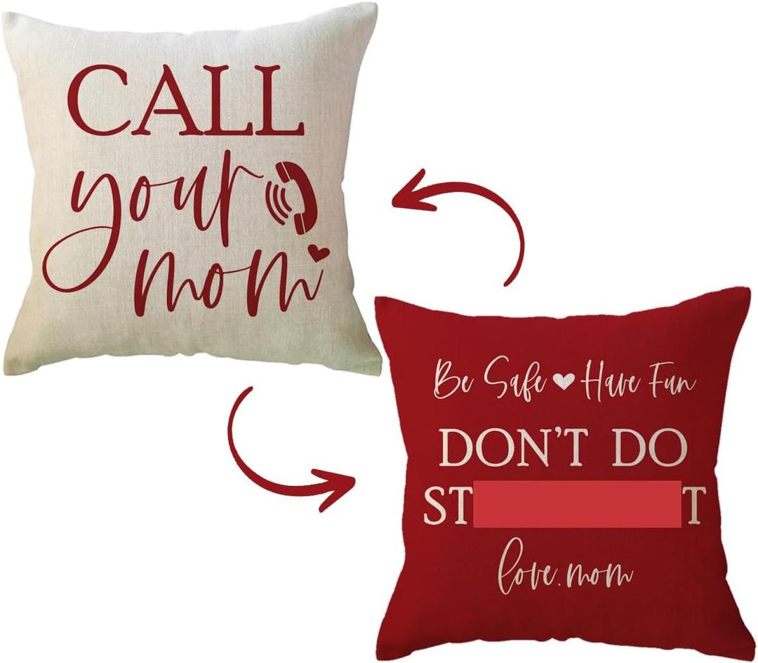 ULOVE LOVE YOURSELF Call Your Mom Throw Pillow Covers 1818" Funny Reversible Cushion Covers Have Fun Be Safe Children Dorm Room Decor Graduation Gift Fun College Pillowcases for Sofa Couch (Red)