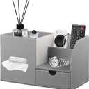 Fanousy Square Tissue Box Cover with Drawer Storage and Tray on Top, PU Leather Tissues Cube Boxes Holder, Modern Nightstand Organizer Caddy, Remote Control Holder for Bathroom, Bedside, Office, Home