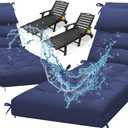 Waterproof Lounge Chair Cushion Set of 2, Outdoor Fade Resistant Chaise Lounger Replacement Cushions with 6 Ties, Thickened Memory Foam Pool Lounge Chair Cushions, 76 x 22 x 4.7 Inches, Blue