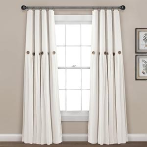 Lush Decor Linen Button Window Curtain Panel, Single, 40" W x 84" L, Off-white - Country Curtains - Rustic Decor - Color Block Modern Farmhouse Curtains For Living Room, Bedroom & Dining Room