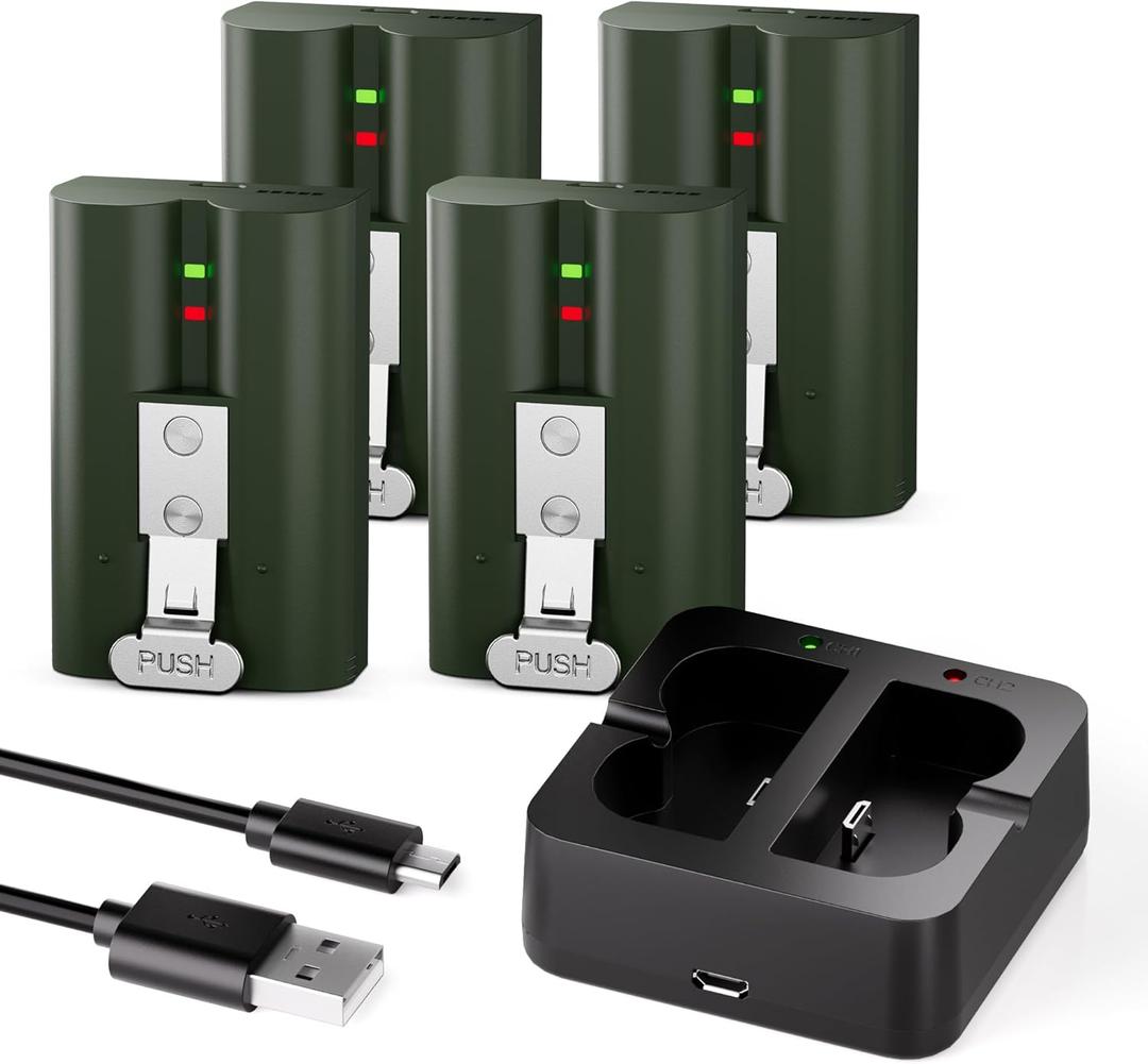 4-Pack Replacement Battery for Ring Doorbell - 6040mAh Rechargeable Ring Camera Batteries with Charger for Ring Video Doorbell 2/3/3 Plus/4, Spotlight Cam, Stick Up Cam (Military Green)