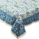India Arts Hand Block Print Tablecloth 72x72 Square, 100% Cotton Blue Green Floral Table Cloth for Kitchen Dining Linen, Weddings, Holiday Party, Restaurant, Spring/Summer/Fall Home Decor