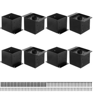 6x6 Post Base 8 Pcs,Inner Size 5.5"x5.5" Post Base Brackets, Heavy Duty Powder-Coated Post Anchor Fence Post Anchor,Black Wood Post Brackets for Pavilion Deck Railing Support Deck Base Plate