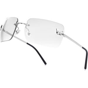 Knliwkm Rimless Rectangle Y2k Sunglasses for Women Men Cute Small Clear Frameless Tinted Lens 2000S Fashion Shades Butterfly (Silver, Transparent)