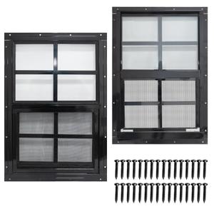 NeatiEase 2 Pack Shed Windows with Black Frame, 12 x 18 Flush Mount Small Window with Tempered Glass and Fiberglass Screen for Shed, Chicken Coop, Playhouse, Household, Garage