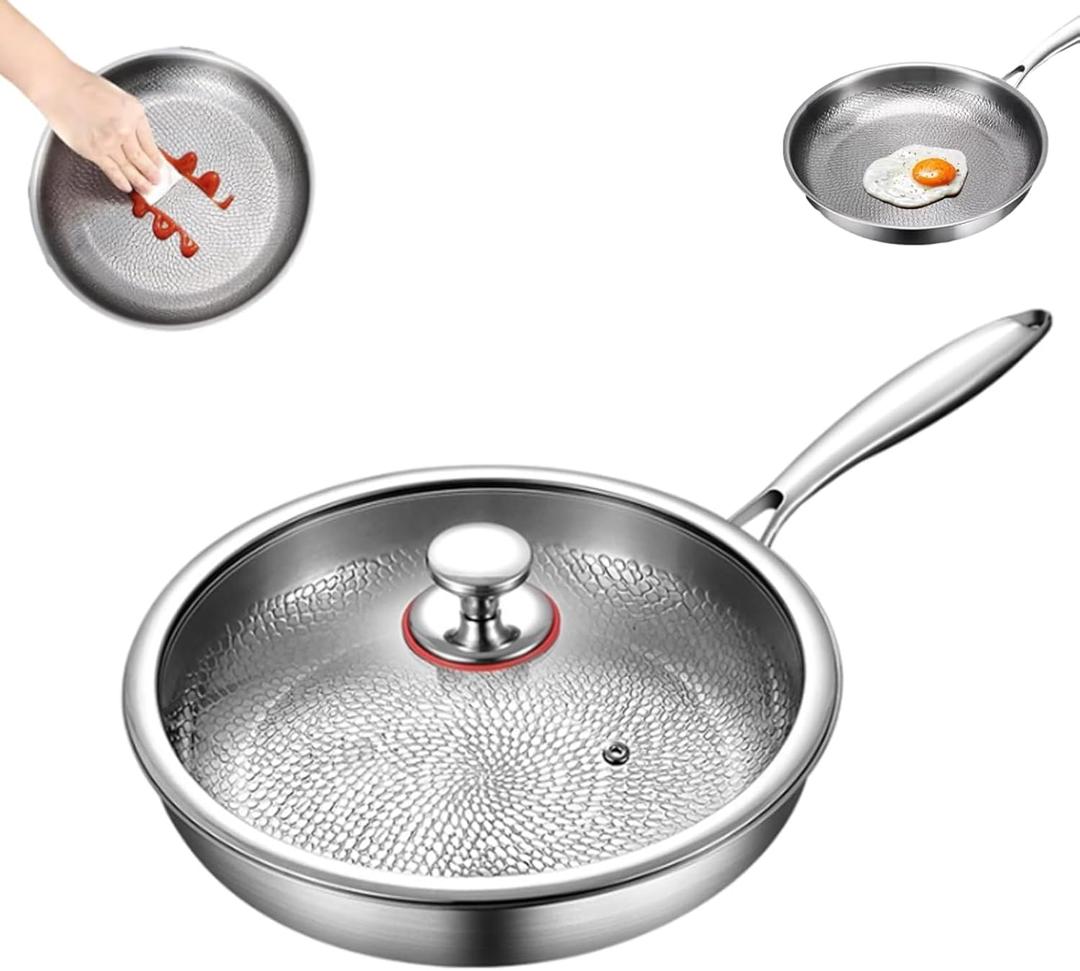 Titanium Hammered Pan Pro with Lid, 2025 New Multifunctional Ultra-Durable Scratch-Resistant Non Stick, Even Heating For Cooking (11.81IN/Lid)