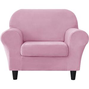 CONRUSER Stretch Sofa Slipcover, Soft Velvet Sofa Covers for 3 Cushion Couch Thick Furniture Protector for Pets & Kids (Pink, L)