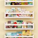Onlysky Set of 4 Wall-Mounted Kid's Bookshelf - White Floating Nursery Book Shelves - Durable Wood Construction - Ideal for Nursery Decor, Kids Room, Toy Storage
