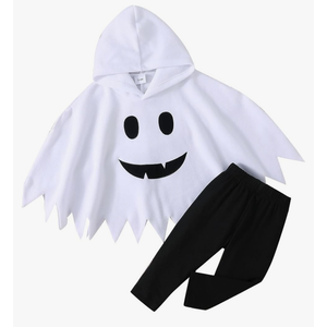 Noubeau Toddler Baby Boys Girls Halloween Costume Ghost Cloak Hooded Top Black Pants Boo Spooky Ghost Costume Cosplay Clothes, 12-18M
