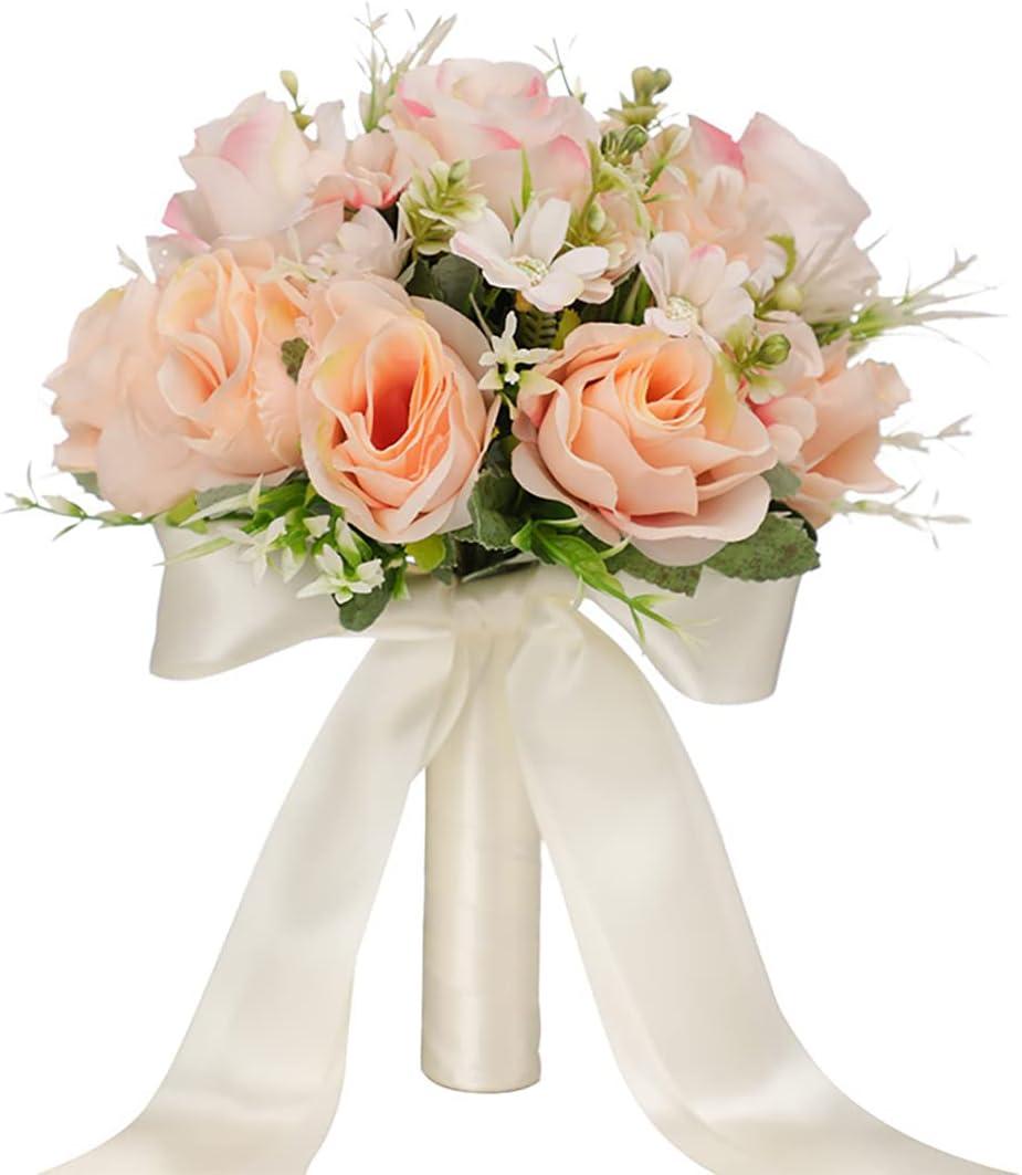 CYANLUX Wedding Bouquets for Bride Bridesmaid Bouquet Champagne White Artificial Roses Flowers for Wedding Valentine's Day Church Home Decoration (Champagne)