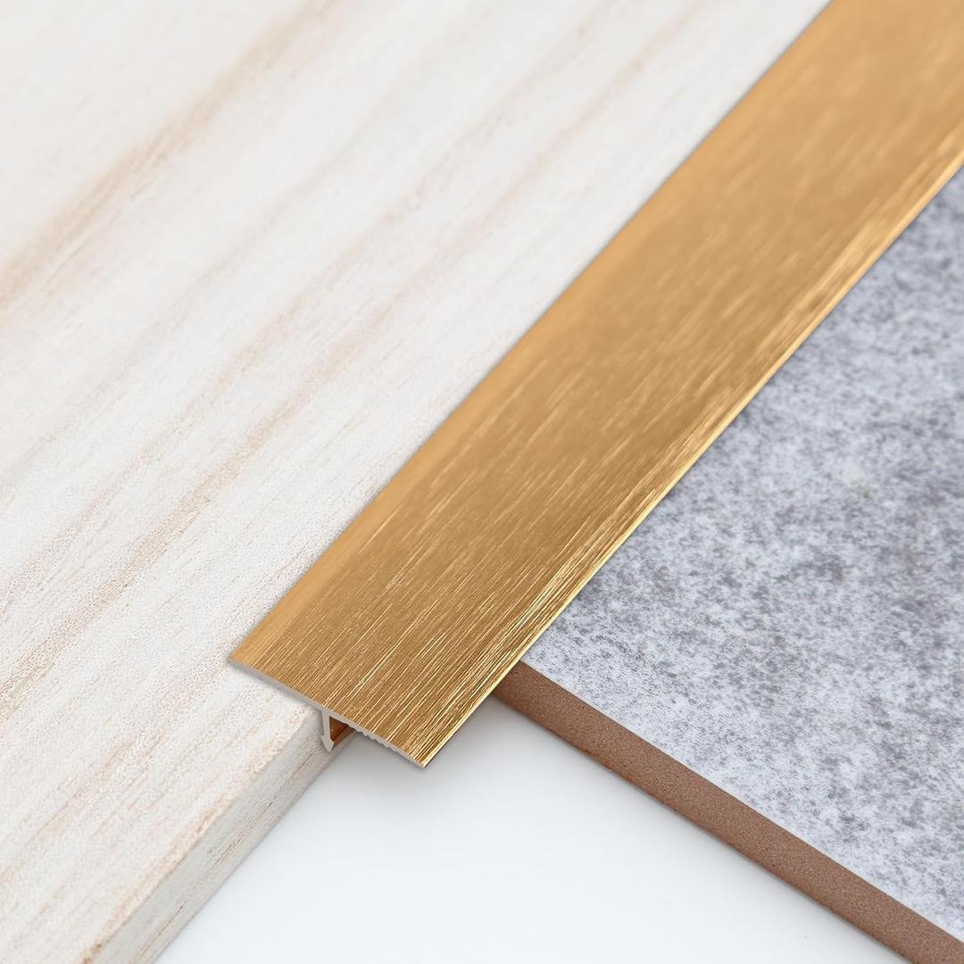 Trimold 3Pcs Aluminum T Molding Trim & Floor Transition Strips, Flat Divider Strip for Door Threshold and Joining Flooring Gaps of Laminate Planks Tile (4.2Ft x 0.8In, Brushed Gold)