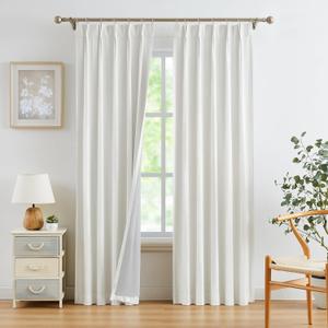 WEST LAKE Cream Pinch Pleated 100 Blackout Curtain Panels 95 Inches Length, Faux Silk with Full Blackout Liner Window Treatment for Bedroom,Living Room,Thermal Insulated Drapes Back Tabbed,25"x95"x2