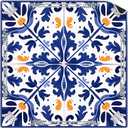 Mediterranean Blue Mahjong Mat 31.5 x 31.5 In, Vintage Blue and Orange Tile Mahjong Mat for Table, Non-Slip Noise Reduction Game Table Cover for Card Poker Dominoes Dice and Board Games