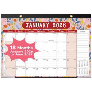 Timart Desk Calendar 2026-2027, 18-Month Calendar from Jan 2026 to June 2027, Large 17" x 12" Desktop Wall Monthly Calendar For Home School, Office(Floral) 2pcs