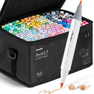 Ohuhu Alcohol Markers Brush Tip: 168-Color Double Tipped Art Marker Set for Artist Adults Coloring Illustrations -Honolulu B -Brush & Fine -Refillable