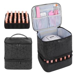Nail Polish Storage Organizer Double Layer Gel Nail Polish Bag for Nail Dryer UV Light Carrying Case Holds 30 Bottles Travel Portable Compartment Case for Manicure Supplies, Black (BAG ONLY)