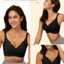 Wireless Bra Women Seamless Push Up Support Comfort V Neck Full Coverage Sleep T-Shirt Everyday Bras (Black, S)