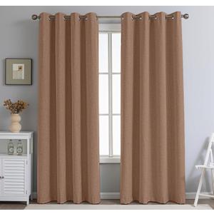 PFAS Free Mocha Linen Curtains 96 inch Length 2 Panels Set Burg 100% Blackout Long Drapes for Bedroom Living Room Blackout Darkening Curtain Thermal Insulated (52x96 inch,Mocha)