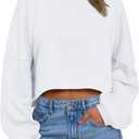 Trendy Queen Cropped Sweatshirts for Women Oversized Crewneck Sweaters Long Sleeve Tops Fall Winter Clothes 2025 (Small, White)