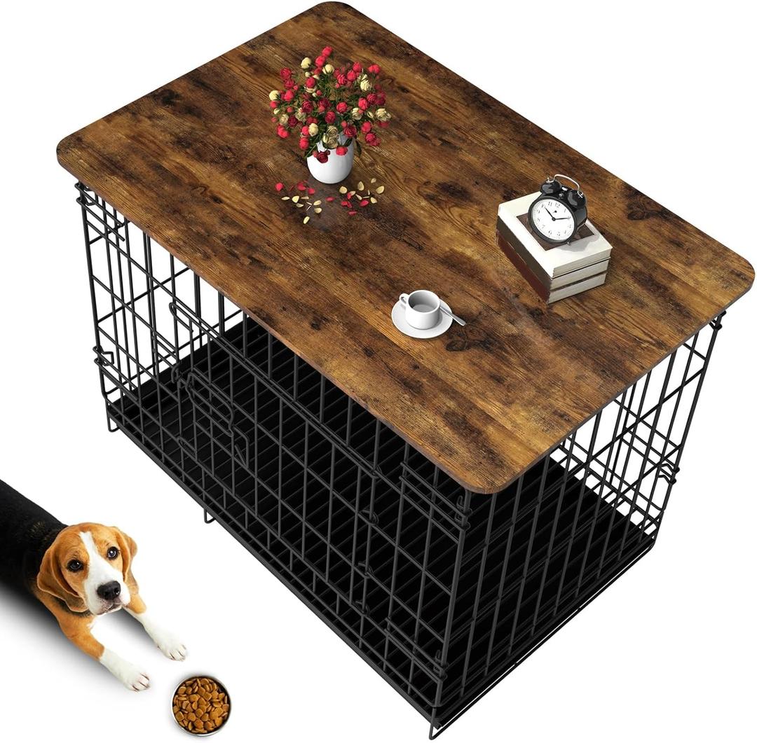 Dog Crate Topper Wood Countertop for 48 Inch Dog Cage, Dog Crate Table Topper Collapsible Dog Kennel Topper (Rustic Brown, 48 Inch) Dog Crate Topper Wood Countertop for 48 Inch Dog Cage, Dog Crate Table Topper Collapsible Dog Kennel Topper (Rustic Brown, 48 Inch)