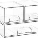 Criusia Stackable Storage Drawers, 3 Pack Clear Acrylic Makeup & Bathroom Organizer, Versatile Storage Bins for Vanity, Under Sink, Kitchen Cabinets & Pantry