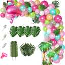 132Pcs Tropical Flamingo Balloons Garland Kit, Flamingo Foil Balloons Green Pink Aqua Blue Confetti Balloons Palm Leaves Baby Shower Hawaiian Luau Birthday Party Decorations Supplies