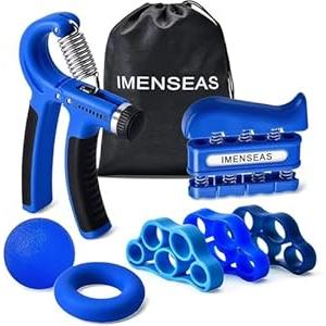 IMENSEAS Grip Strength Trainer 7 Pack Adjustable Hand Gripper, Finger Stretcher Resistance Extensor Bands, Finger Exerciser, Grip Strength Ring & Stress Ball, Hand Grip Strengthener, Navy 