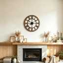 24 Inch Large Rustic Wall Clock Silent Non-Ticking Wooden Wall Clocks with Roman Numerals Farmhouse Decorative Clock for Living Room Bedroom Office (Brow)