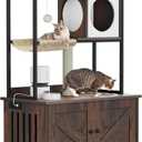 YITAHOME Cat Litter Box Enclosure with Shelves and Charging Station, Large Hidden Wooden Cabinet with Scratch Post, Feeding Station, and House Condo, Brown