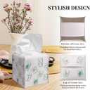 Grace Yonks Whimsical Tissue Box Cover Square - Holiday Mahjong Doodles Design 5.2" PU Leather Holder for Vanity, Desk, or Bathroom Counter - Cube Case for Facial Tissues. (110)