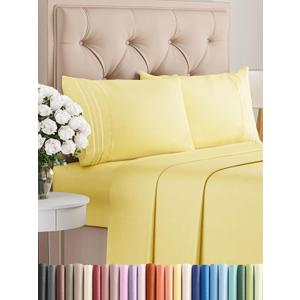 Queen Size 4 Piece Sheet Set - Comfy Breathable & Cooling Bed Sheets Set - Hotel Luxury Bedding for Women, Men, Kids, Teens, Boys & Girls - Deep Pockets, Ultra-Soft, Wrinkle Free - Oeko-Tex - Yellow