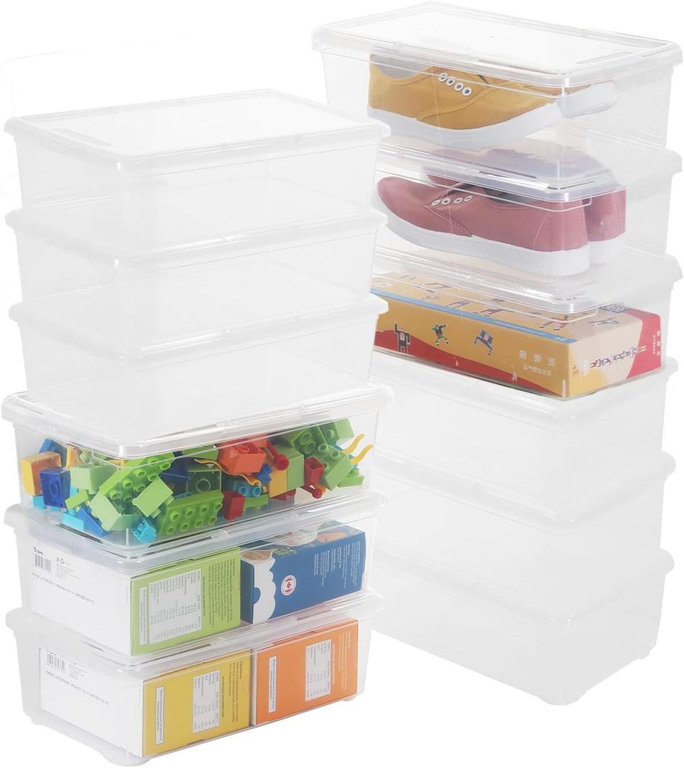 6Qt Shoe Storage Box 12 Pack Plastic Stackable Shoe Organizer Bins with Lid Durable Shoe Storage Organization Storage Box for Crafts and Art Supplies
