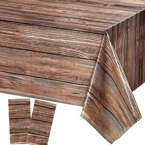 2 Pack Plastic Table Cloths - Waterproof Rectangle Table Covers, 54 x 108 In - Anniversary Party Tablecloths, Disposable Wood Grain Pattern
