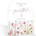 Pink Flower Please Sign Our Guestbook Sign, Wedding Guest Book Alternative, Bridal Shower Centerpieces, Wedding Reception Decorations, Acrylic Arch Bridal Shower Signs With Base-12