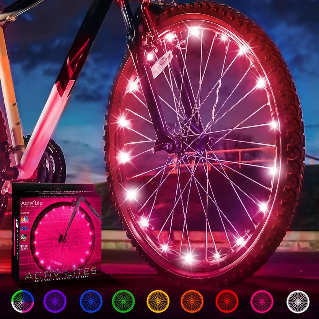 Activ Life LED Bike Wheel Lights with Batteries Included! Get 100% Brighter and Visible from All Angles for Ultimate Safety & Style (1 Tire Pack) (Pink)