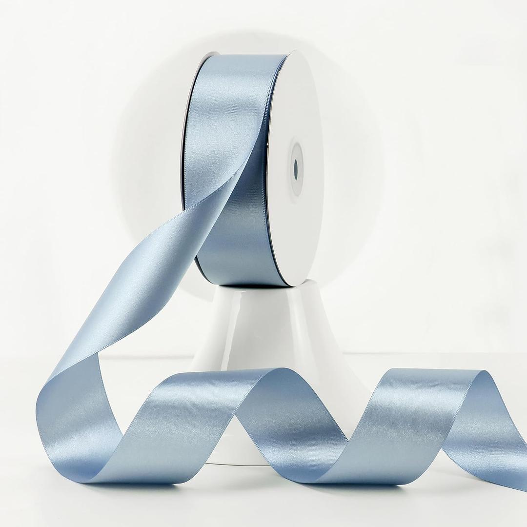 MEEDEE Slate Blue Satin Ribbon - 1-1/2 inch Double Faced, 50 Yards for Christmas Tree, Weddings, Flower Bouquets