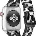 2 x TILON Leopard Bands Compatible for Apple Watch Band 38mm 40mm 41mm/42mm 44mm 45mm, Waterproof Genuine Leather&Soft Silicone Strap Replacement for iWatch Series SE 7 6 5 4 3 2 1 Women Girls (Black)