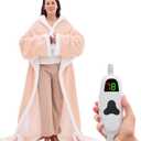 Heated Wearable Blanket Electric Snuggle - Heated Robe with Foot Pocket and Sleeves for Adult, Winter Gifts for Mom Women 5-Position Timer 10-Heating Levels,50 * 70",Pink