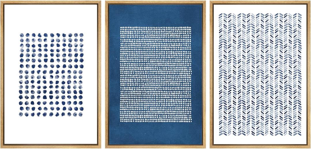 SIGNWIN Framed Canvas Print Wall Art Set Blue Geometric Pattern Landscape Abstract Shapes Illustrations Modern Art Boho Relax/Zen Nordic for Living Room, Bedroom, Office - 16"x24"x3 Natural (A13-2207-m34)